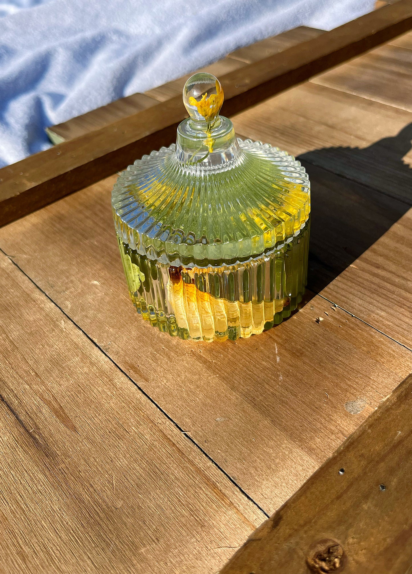 Ridged Yellow and Green Trinket Jar