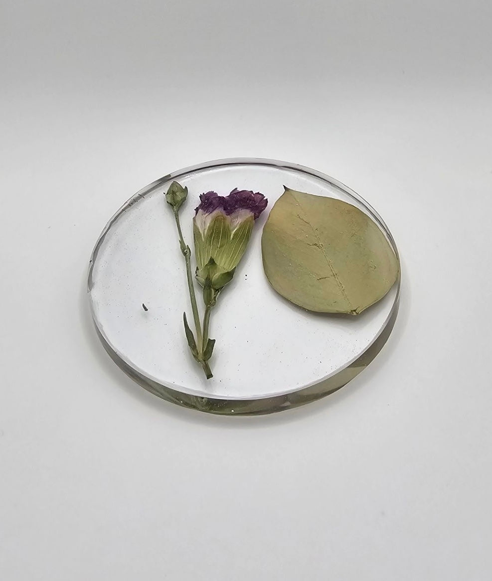 Purple Carnation Floral Circle Coaster Set