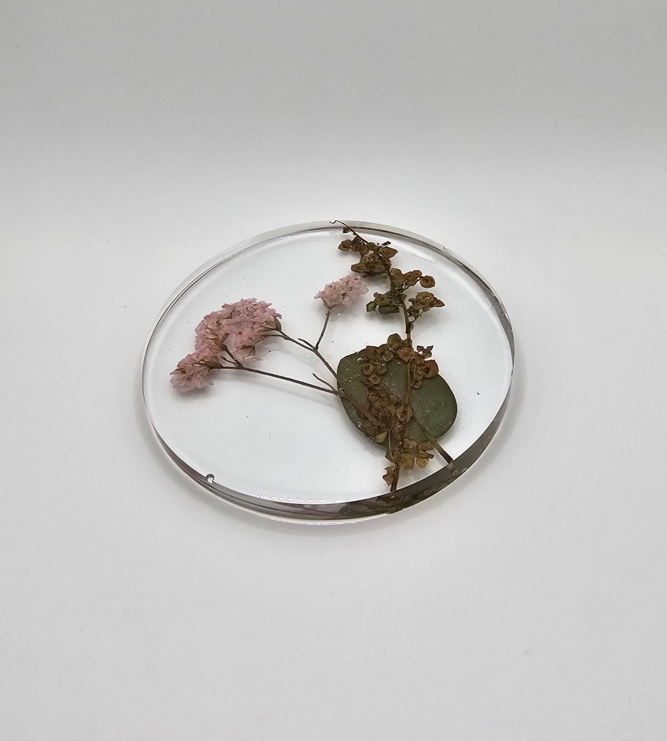 Pink Limonium Flowers Circle Coaster Set