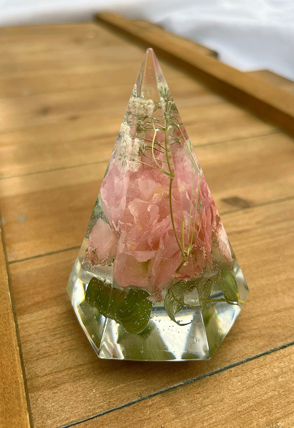 Large Pink Carnation with Babies Breath Ring Holder