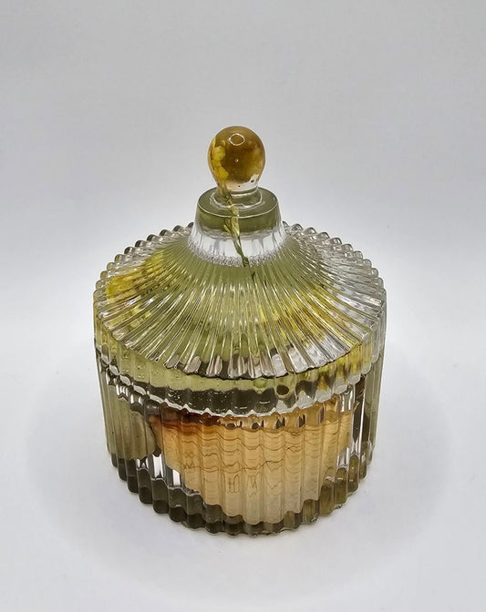 Ridged Yellow and Green Trinket Jar