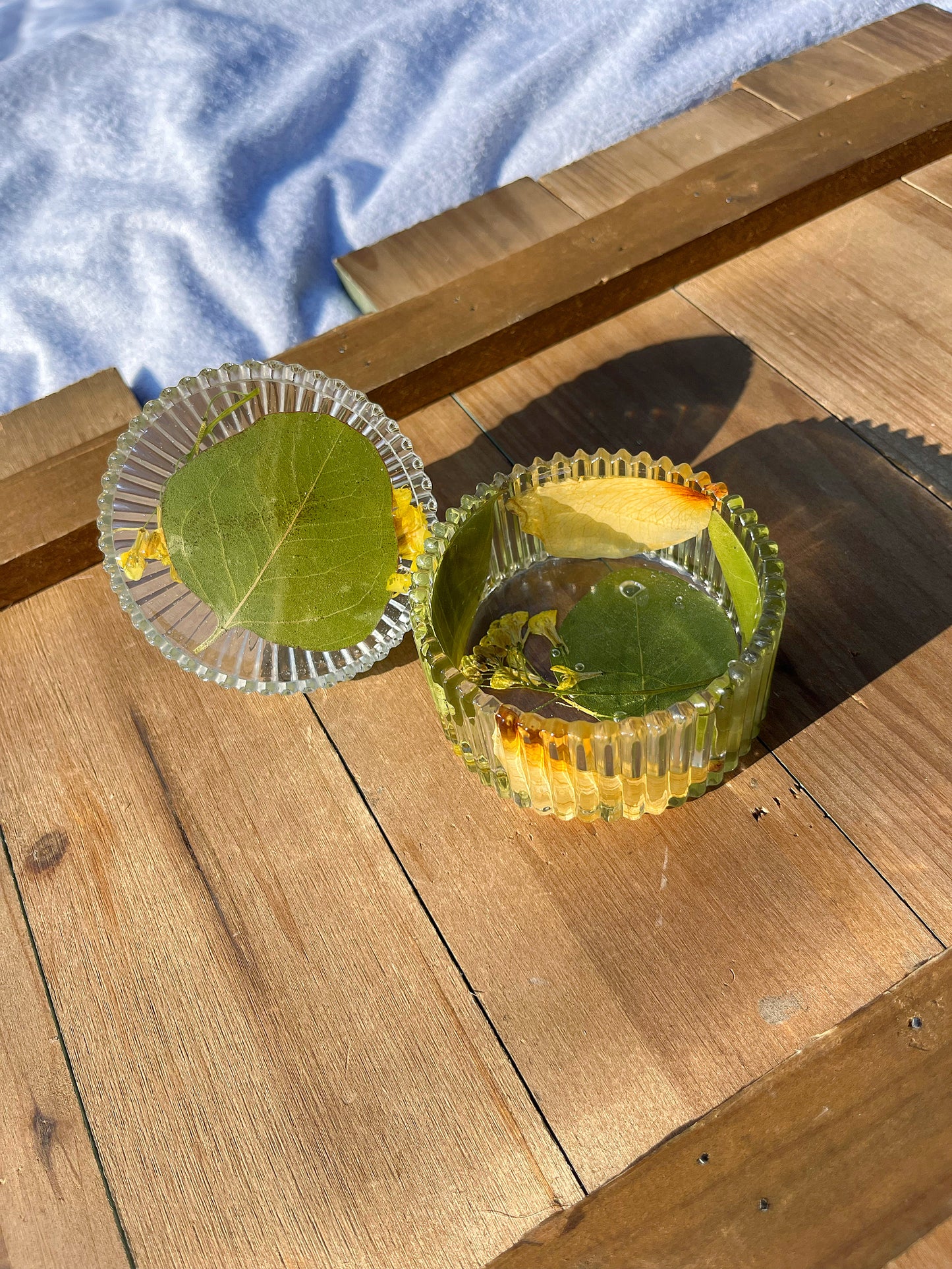 Ridged Yellow and Green Trinket Jar