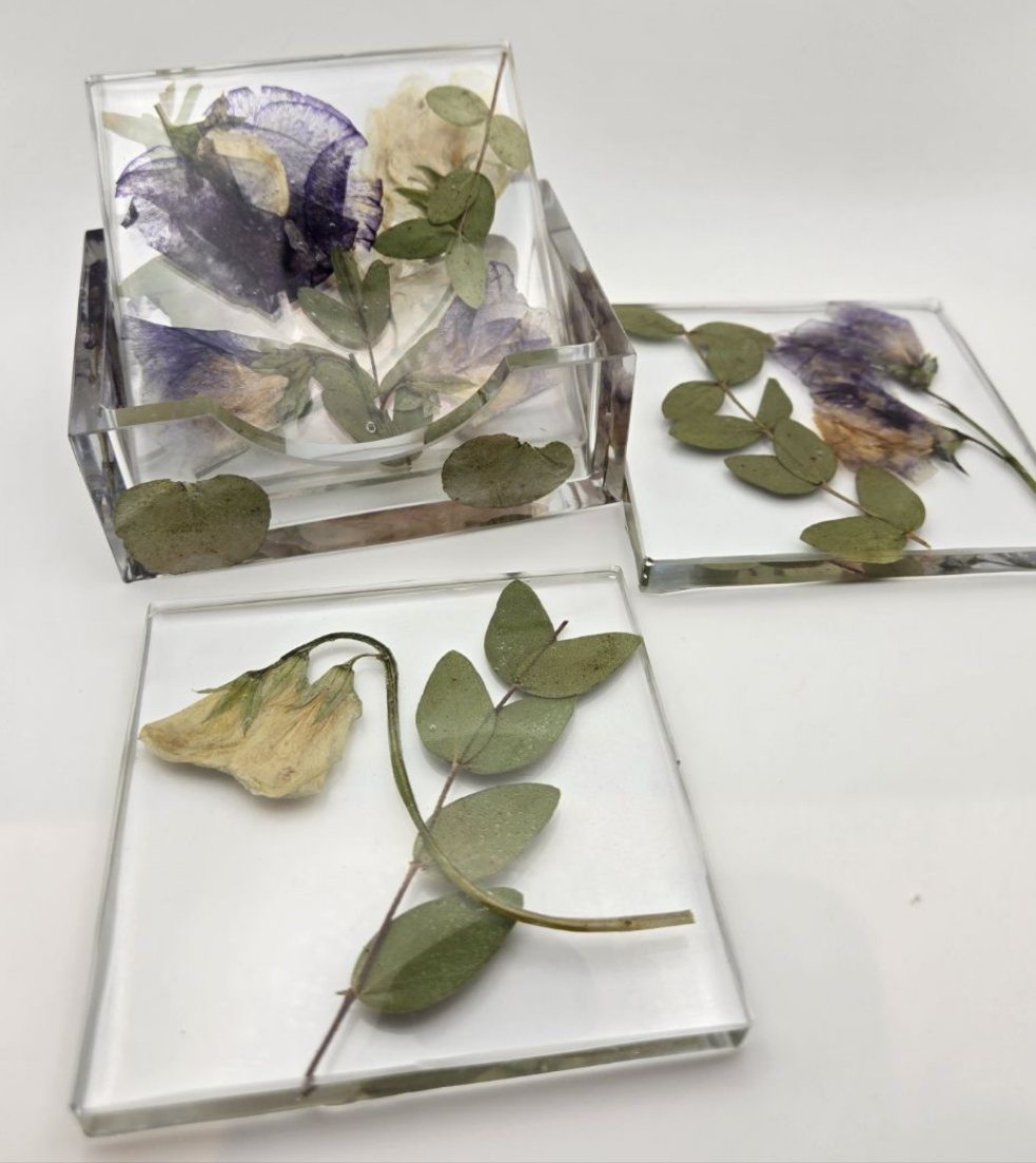 Sweet Pea with Eucalytus Circle Coaster Set