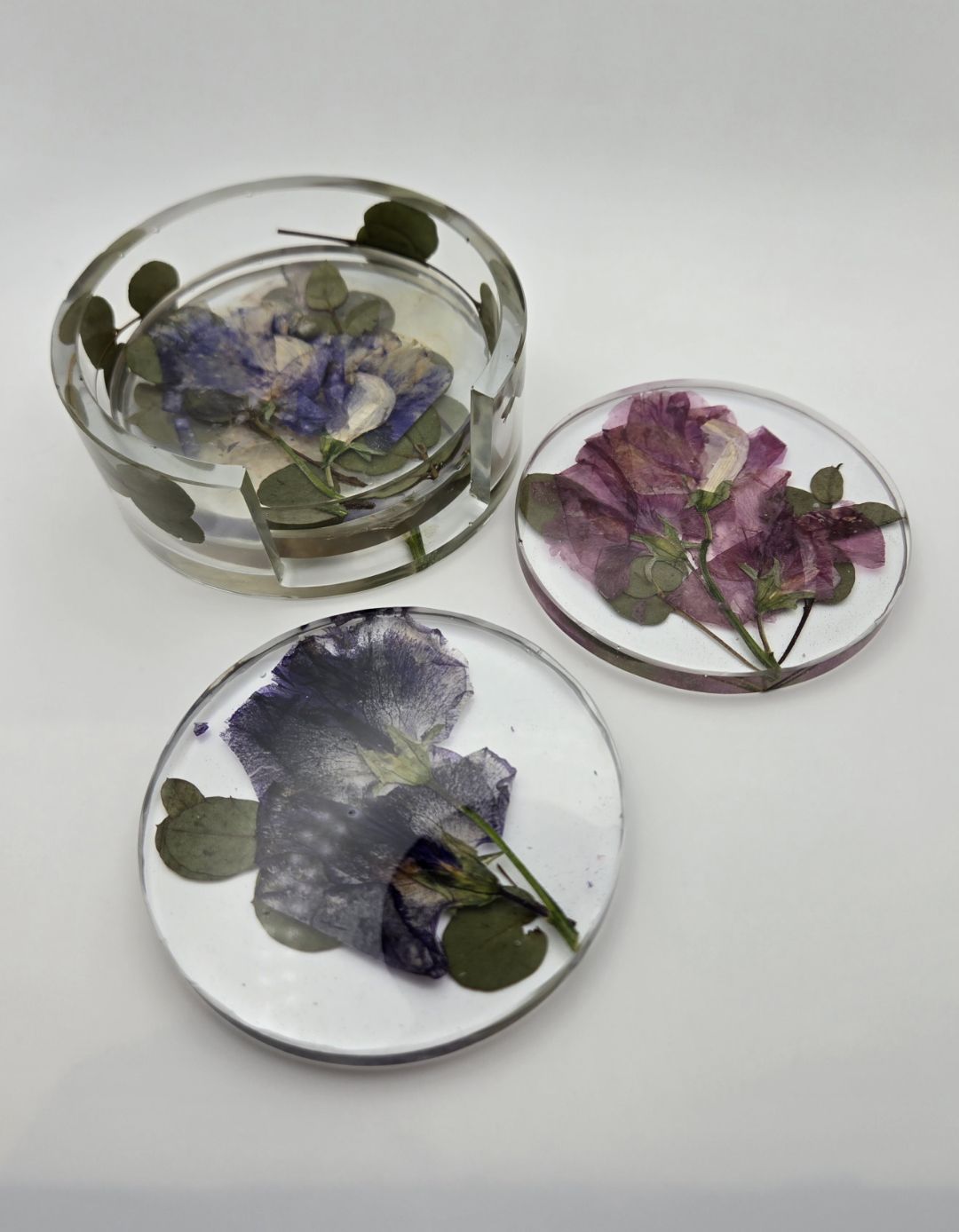 Sweet Pea with Eucalyptus Circle Coaster Set