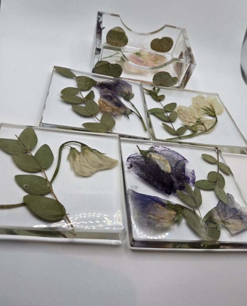 Sweet Pea with Eucalytus Circle Coaster Set