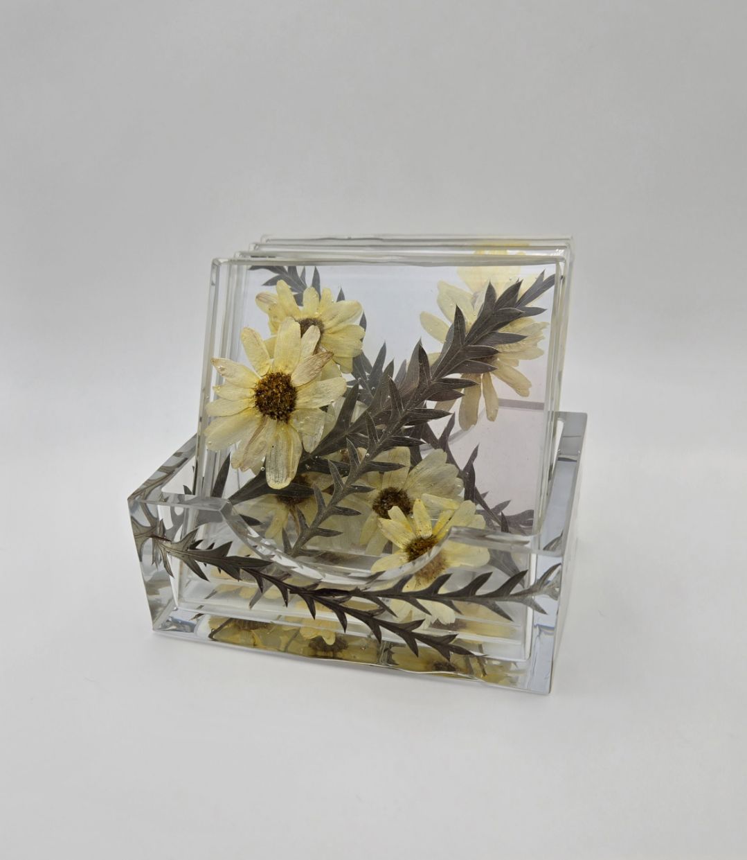 Yellow Creeping Zinnia Square Coaster Set