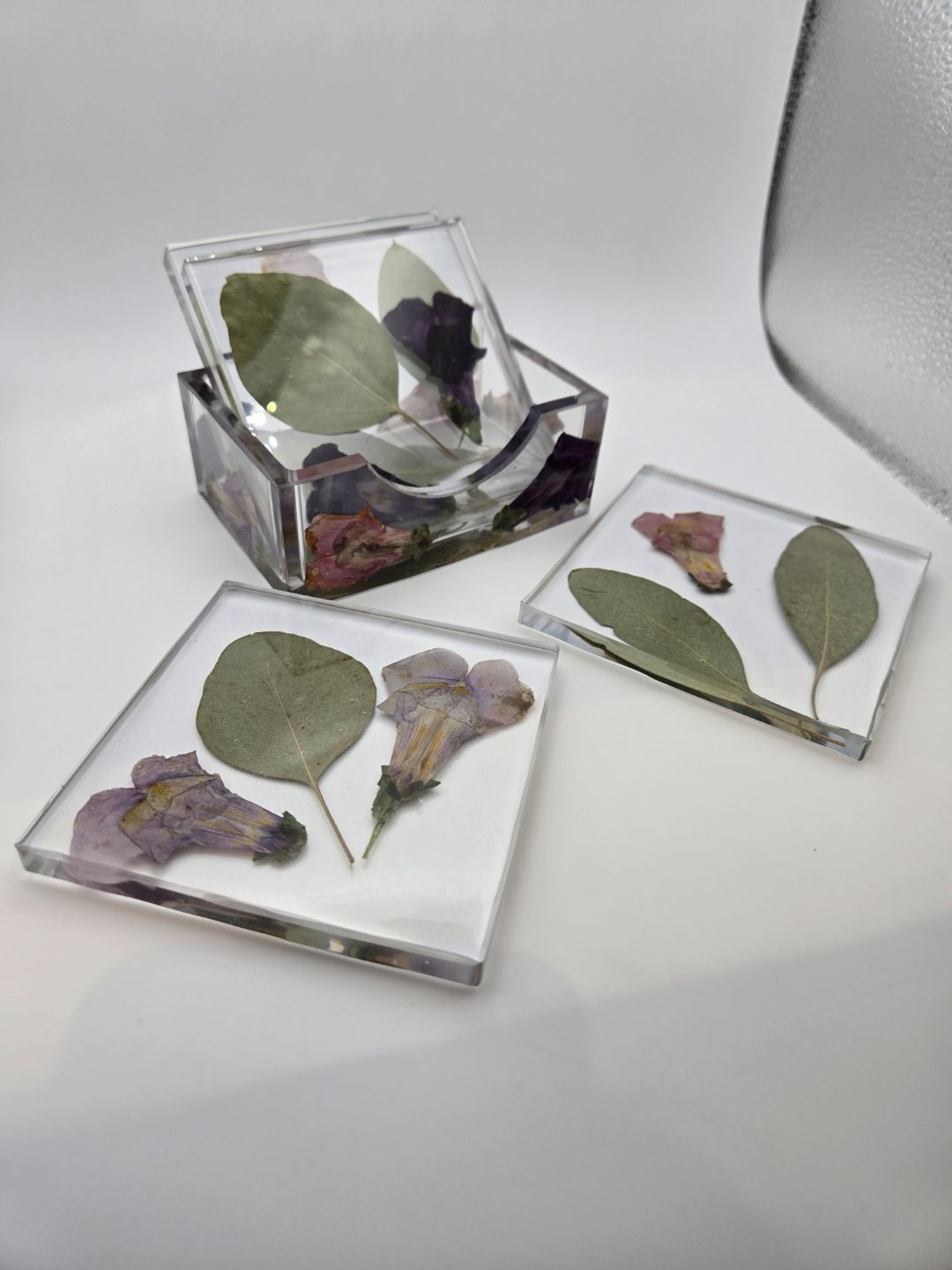 Snapdragon with Eucalyptus Square Coaster Set