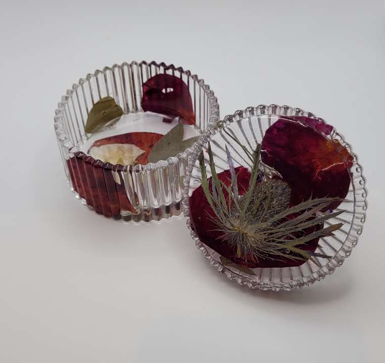 Ridged Red Rose Petal and Thistle Trinket Jar